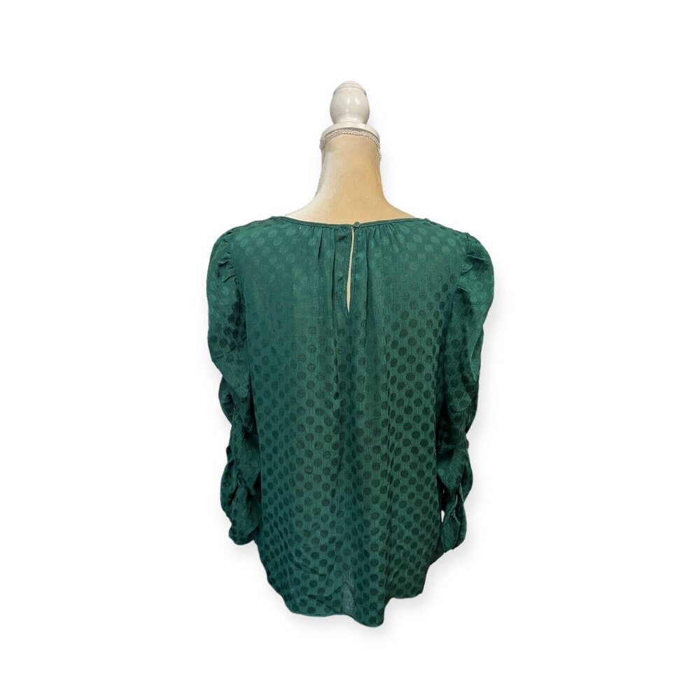 DO NOT BUY Max Studio Jacquard Shine Dot Ruched Sleeves Blouse L Large Green - Picture 3 of 7